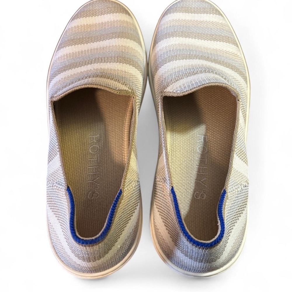 Rothy’s Slip On Sneakers Women’s 8 Taupe Beige Gray Stripe Knit Flats Shoes - Picture 5 of 7